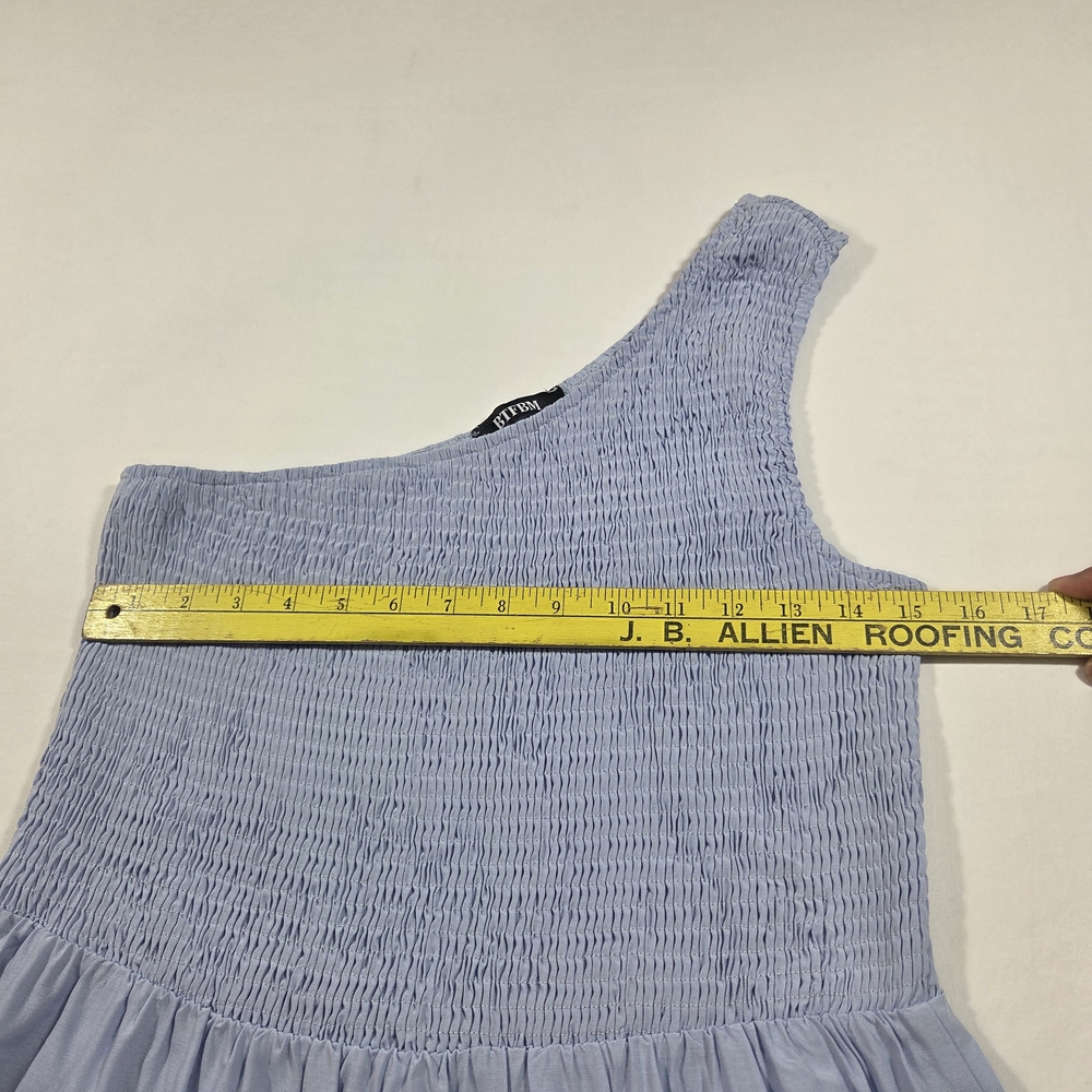 One Shoulder Smocked One-Shoulder Tiered Midi Dress Light Blue Feminine Summer - Picture 6 of 13